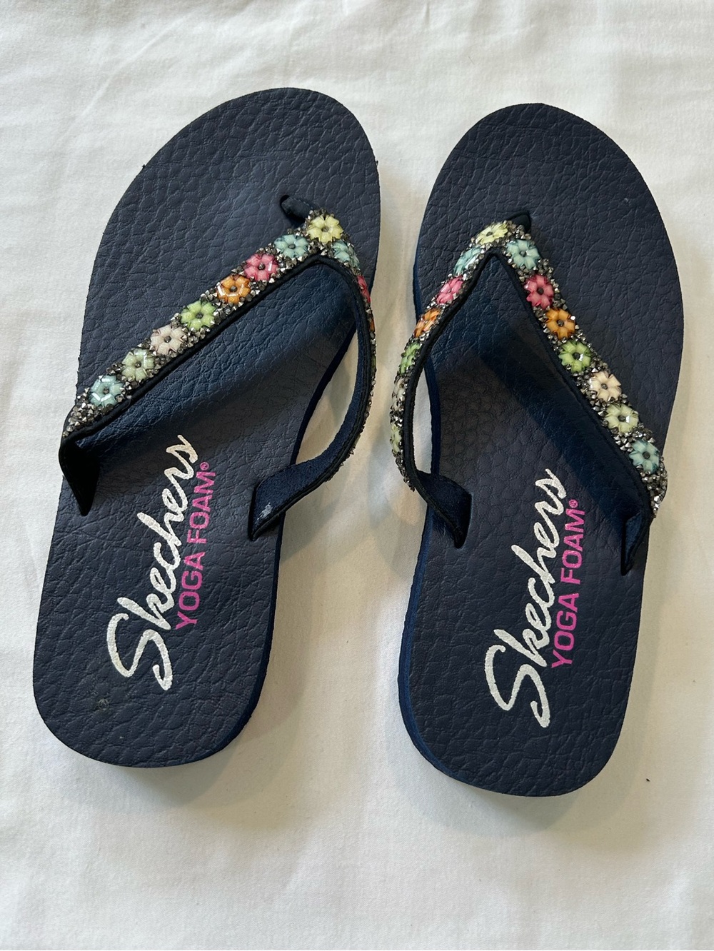 Skechers Black Embellished Flip-Flop Sandals
